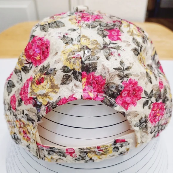 ``H25920 Pink & Clear Sequined Floral Baseball Cap - Picture 4 of 5